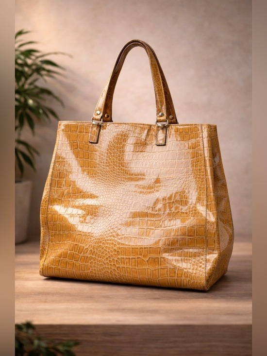 Handbags - LIKE NEW Embossed Reptile Pattern Embossed Yellow Fashion Tote Bag